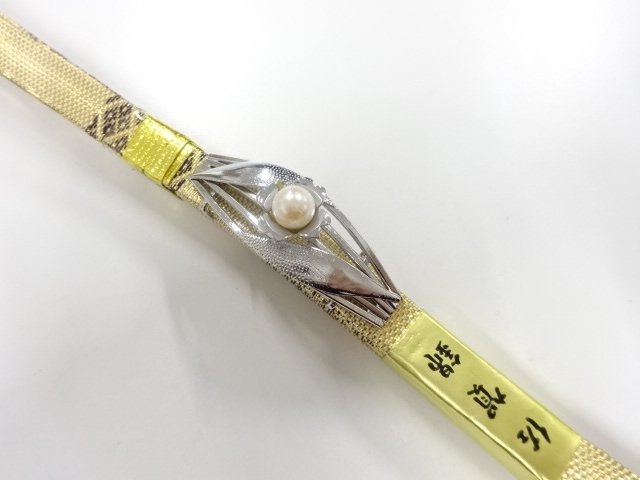 未使用品　パール帯留め・正絹佐賀錦帯締めセット